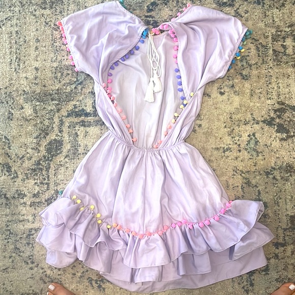 Peixoto Nissi Pom-Pom Dress Swim Cover-Up Tulum Lavender Purple with Cutout - Picture 8 of 11